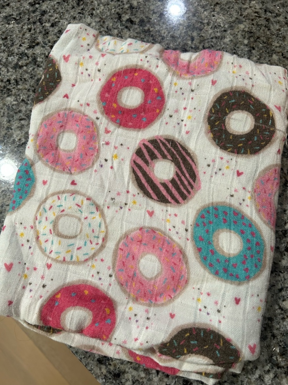 Tula Donut Print Muslin Blanket in White, Pink, Brown, Teal
